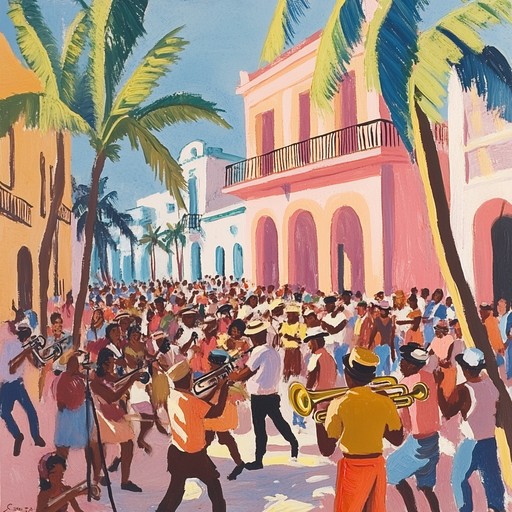 An upbeat and bold instrumental mambo track highlighting spirited brass melodies and dynamic percussion rhythms, embodying the essence of cuban dance music.