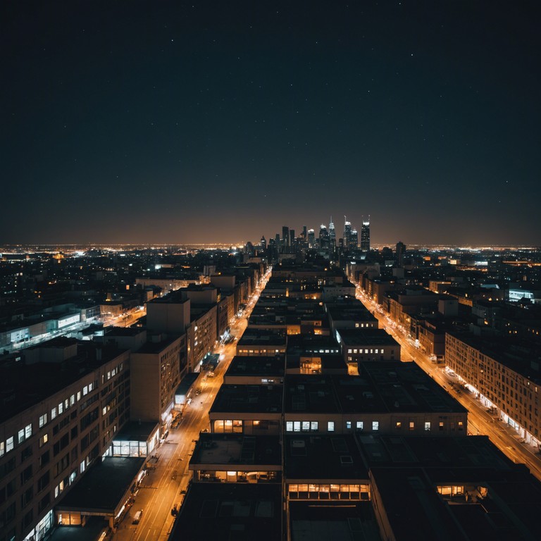 Imagine the urban sprawl under a starlit sky, with soothing, continuous beats echoing through the calm of night time lounge settings. Designed to bring the metropolitan evening to life, this track combines ambient sounds with rich lounge aesthetic, capturing the essence of city night life through its rhythmic pulse.