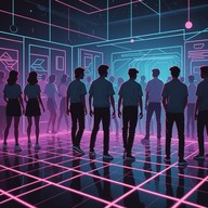 energetic beats, futuristic synths, vibrant atmosphere