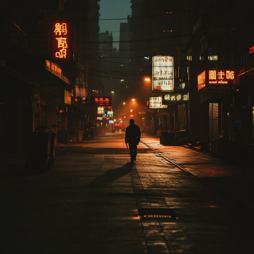 An eerie ambient track that captures the unsettling atmosphere of walking alone through a modern metropolis after midnight, where the only companions are flickering neon signs and distant sirens.