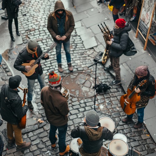 Create a dynamic cumbia track infused with raw urban beats and industrial sounds, capturing the vibrant energy of city life.