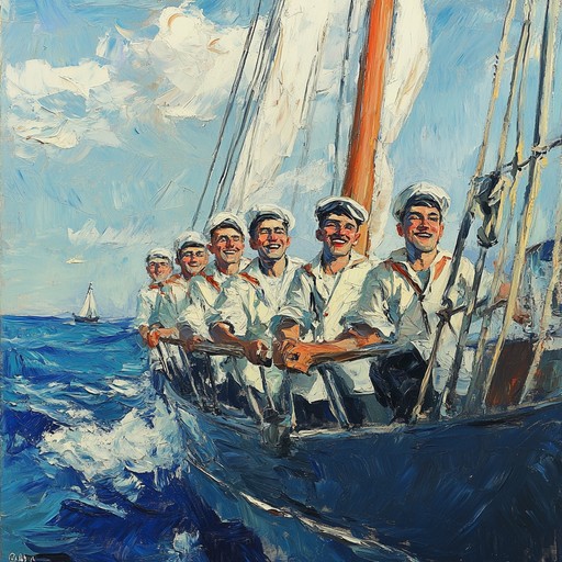 An upbeat instrumental piece that captures the spirit of the russian navy, evoking images of sailors embarking on joyful voyages across the sea, filled with pride and camaraderie.