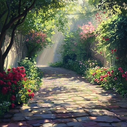 Imagine a quiet city garden bathed in golden sunlight, where the gentle rustle of leaves and distant murmurs set the stage for an intimate and tender tango. The music flows effortlessly, capturing the elegance and subtle passion of a late afternoon dance amid blooming flowers and cobblestone paths.