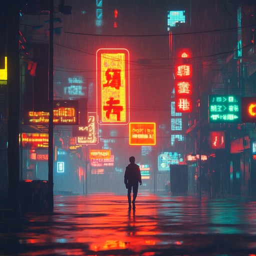 A lonely synth melody travels through neon lit streets, evoking the melancholy of lost dreams and late night introspection. The mood is intensified by atmospheric pads and slow, pulsating beats that echo the emptiness of a bustling metropolis now silent.