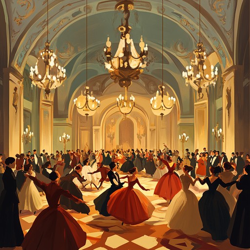 A spirited baroque dance piece with exuberant harpsichord and regal strings, creating a dynamic and uplifting atmosphere reminiscent of a grand ballroom celebration