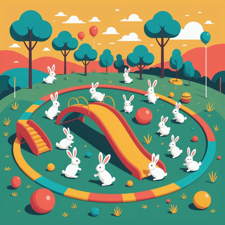 Ideal for young listeners, this track features playful hops and skips set to a rhythm that mimics the joyous energy of children playing. Intended to encapsulate a day at the playground with bouncing bunnies hopping around, the music infuses jollity and laughter into its melody