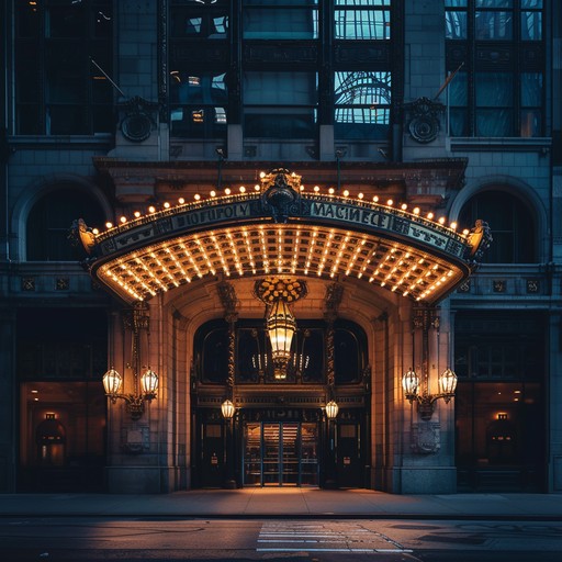 A theatrical and dynamic blend of urban rhythms and iconic broadway orchestration, capturing the vibrant energy and drama of city night performances.