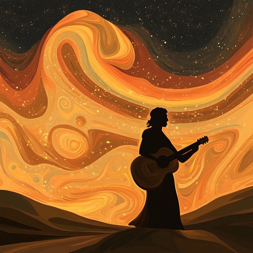 A captivating instrumental piece that fuses the passionate strums of flamenco guitar with the mystical scales of middle eastern music, weaving a tapestry of sound that evokes the dance of shadows around a desert campfire under a starlit sky.