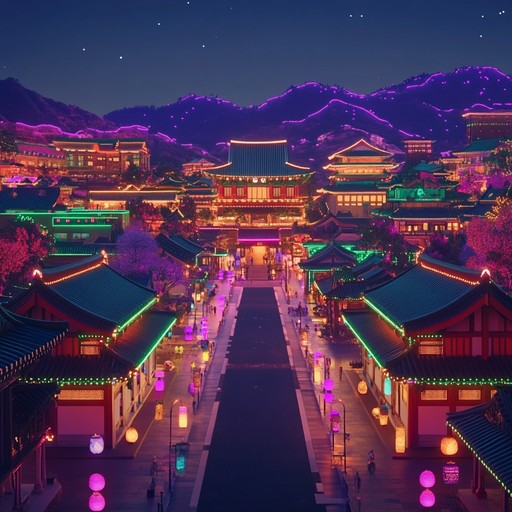 A captivating instrumental that blends traditional korean instruments with the vibrant energy of modern k pop, creating a serene yet lively soundscape ideal for nighttime exploration of seoul’s streets.