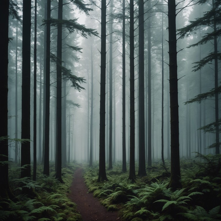 A somber tapestry woven with the kalimba's plinks creating a haunting atmosphere enhanced by slight breezes and distant animal calls. This arrangement suggests a creeping dread and curiosity as the forest communicates its ancient stories.