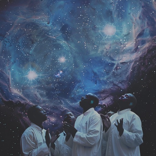 Immerse yourself in a celestial experience where powerful gospel choir voices meld seamlessly with ethereal synthesizers, creating an uplifting, transcendent soundscape.