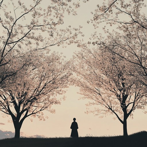 An instrumental track portraying the serene and tender atmosphere of walking under blooming sakura trees, with melodies that bring forth feelings of peace and nostalgia, reminiscent of heartfelt moments in anime.