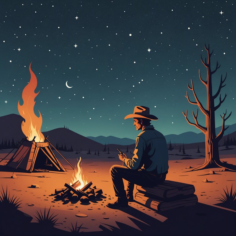 This track evokes the vast, open landscapes of the american west, with gentle guitar strums that mimic the quiet whispers of the desert wind under a clear night sky. It's a perfect soundscape for reflection and solitude.