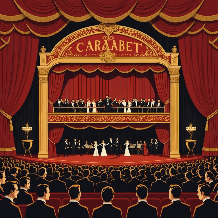 Imagine a lively, playful cabaret scene where the melodies bounce and twirl with each step of the performers, capturing the essence of a whimsical night out. The music is distinctly animated, creating an atmosphere filled with fun and mischievous charm. The cabaret's vibrant energy is perfectly embodied by the playful delivery of the accordion, exhaling melodies that dance around the feathered costumes and bright lights of the stage.