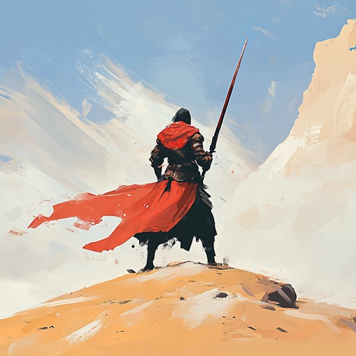 This track evokes the intensity and passion of a warrior's call amidst the relentless desert heat. Combining traditional middle eastern scales with a fierce, unyielding rhythm, the melody is designed to energize and pump up listeners. Traditional instruments harmonize with modern percussive elements to create a relentless, driving force.