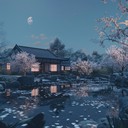 delicate violin melodies soothe among serene nighttime blossoms