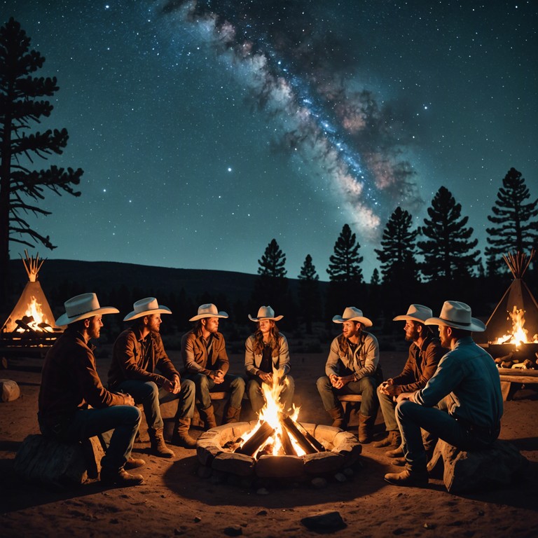 Imagine a scene where interstellar explorers gather in a cosmic saloon. This track plays as a backdrop, combining hearty country tunes with ethereal, shimmering synths, creating a feeling that transcends time and space.