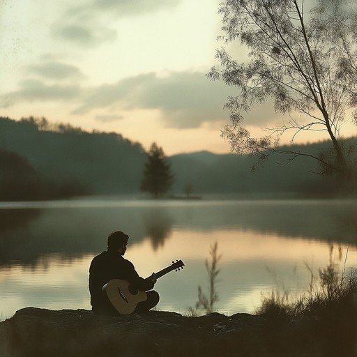 A delicate acoustic guitar tune plays in the background, providing a soft and calming atmosphere. The piece is filled with gentle strumming that evokes feelings of solitude and quiet reflection, perfect for a peaceful evening.