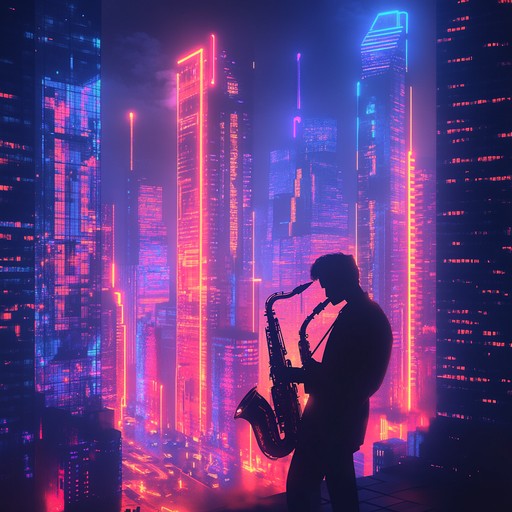 Smooth saxophone melds with electronic beats to create a dreamy, late night city groove, perfect for futuristic urban exploration.