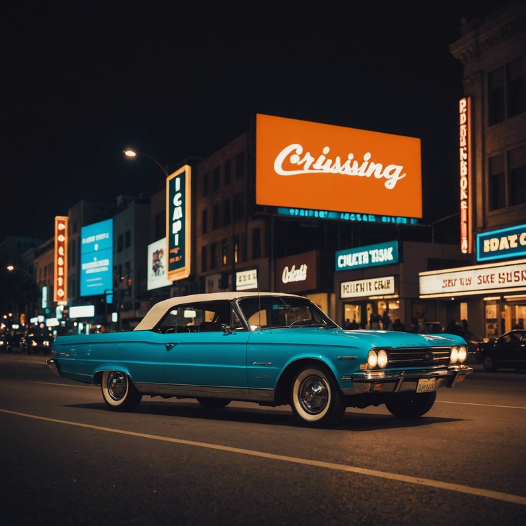 Transport back to an age of neon lights, shoulder pads, and the reign of the synthesizer, driving through the night in a vintage convertible under city lights.