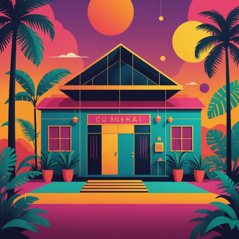Imagine the electric spirit of a 70s discotheque meets the heartwarming traditional dance halls of latin america. The electric piano takes the lead, supported by layers of percussions and bass that invite you to dance with abandon, under colorful disco balls and palm tree decorations