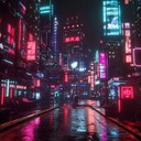 futuristic ambient sounds in neon lit cyberpunk urban setting