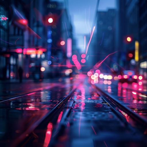 High energy track with punchy drum machine, pulsating basslines, and shimmering synths creating the vibe of a high speed nighttime chase through neon lit city streets