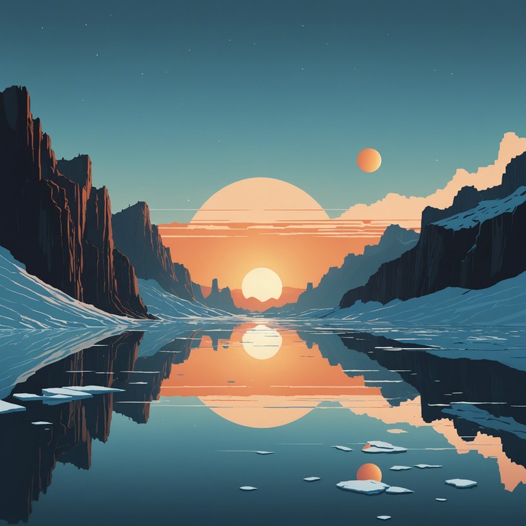 A song that imagines a vibrant morning dance party on saturn's moon, titan, encapsulating the lively spirits and alien surroundings with an upbeat, joyful tune played on an exotic electronic instrument that echoes through vast, misty methane lakes and towering ice formations.