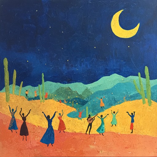 A rich tapestry of middle eastern melodies featuring lively rhythms, capturing the euphoric essence of a desert dance under the stars. The music transports listeners to bustling bazaars and serene oases, evoking the spirit of celebration and unity.