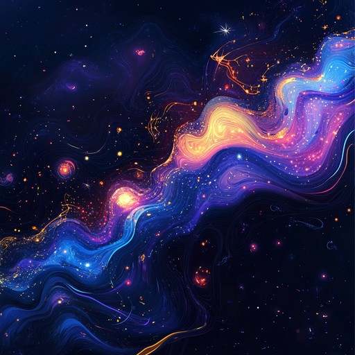 An uplifting instrumental piece that captures the essence of a celestial celebration, blending ethereal harmonies with energetic rhythms inspired by cosmic dances. The composition takes listeners on a joyful journey through the stars, evoking feelings of wonder and happiness.