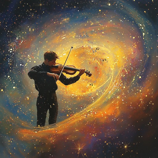 An inspiring capriccio led by vibrant violin, blending classical and baroque styles, taking listeners on a lively journey through the stars with dynamic shifts and playful melodies evoking awe and joy