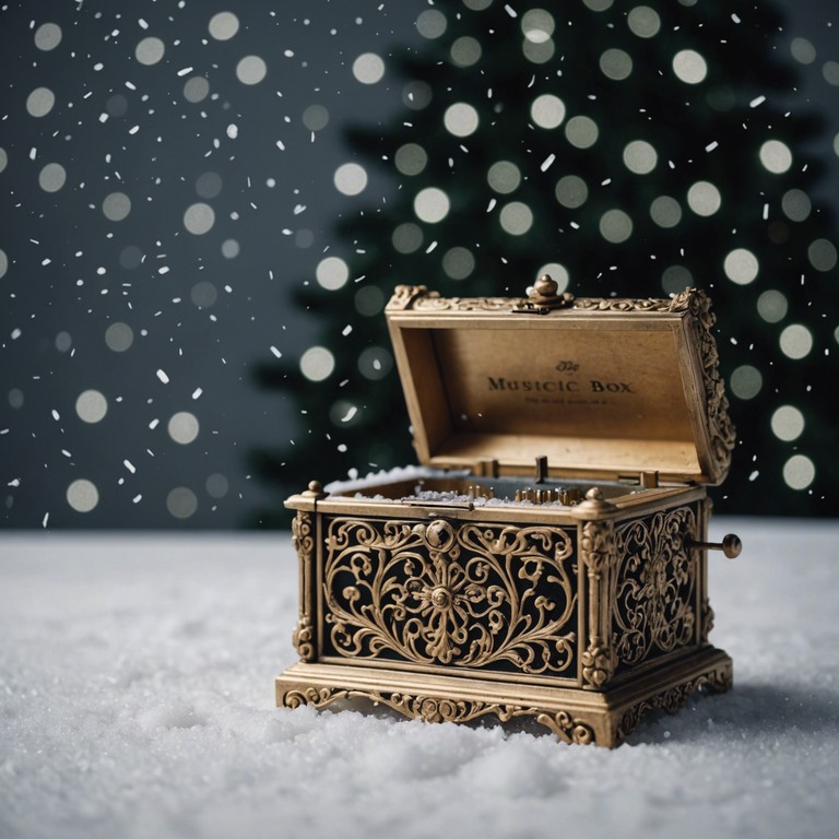 An instrumental track that combines the mystery of a cold winter's night with the warm, festive ambiance of christmas eve. This piece features a music box playing a series of complex, meandering melodies that suggest a hidden story or secret waiting to be uncovered, wrapped in the cozy familiarities of holiday cheer