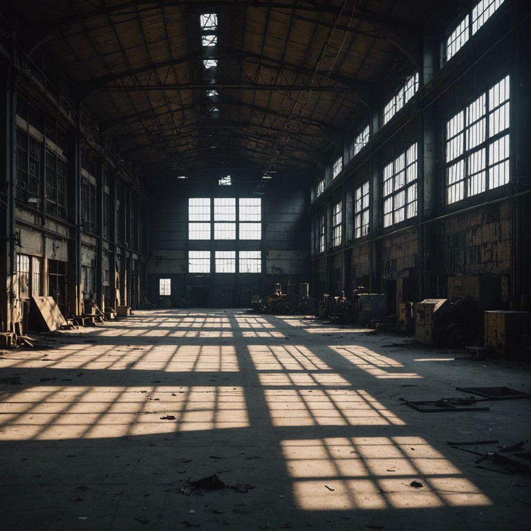 Reflecting the ghostly atmosphere of a desolate, decaying factory, complemented by haunting echoes that form a symphony of their own in the vast emptiness.