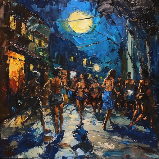 This lively instrumental samba features intricate syncopated rhythms played on acoustic guitar, piano, and percussion. The upbeat melody and harmony evoke the festive atmosphere of a warm summer night spent dancing in the streets with friends. Occasional brass accents add extra color and energy to the grooving arrangement.