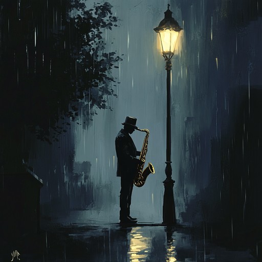 Envision a quiet cityscape at night, with gentle rain softly pattering against windows. The smooth, soulful jazz tune envelops the scene, bringing an air of tranquility and introspection. Melodic saxophone leads the way, weaving through lush harmonic textures and a laid back groove that invites listeners to unwind and reflect.