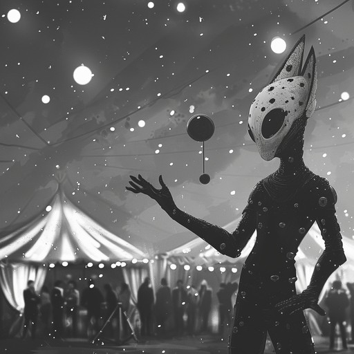 Picture an intergalactic fairground where zero gravity rides swirl among shooting stars. Alien performers juggle asteroids as music resounds with otherworldly charm, creating an experience both whimsical and surreal.