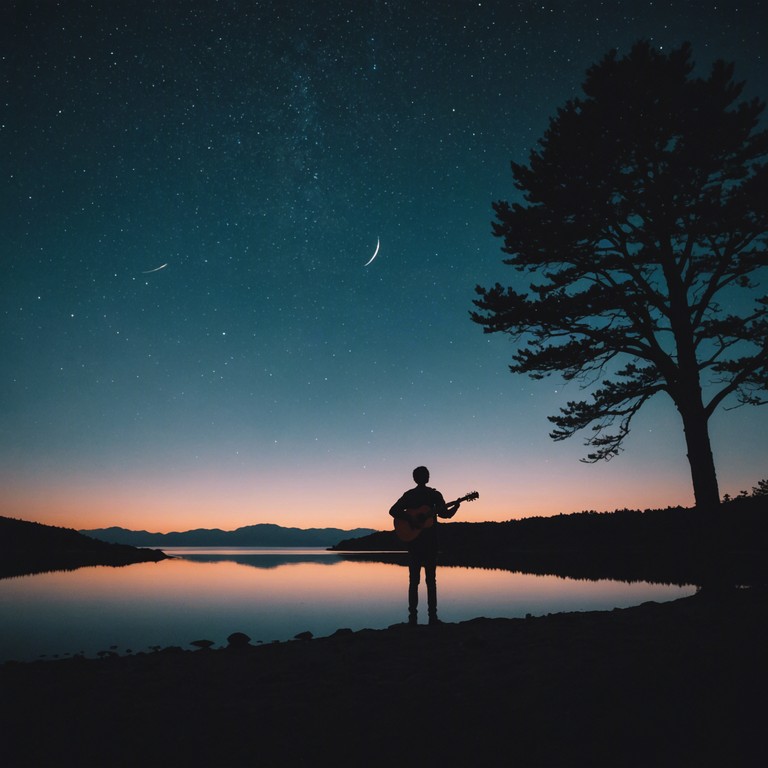 A composed piece that captures the essence of a serene, starry countryside evening. The melody, primarily carried by a beautifully played acoustic guitar, weaves a sense of comforting solitude and peaceful reflection. Subtle undertones of yearning and nostalgia are introduced through soft, resonant guitar string touches, evoking the vast, open landscapes typical of sertanejo environments.