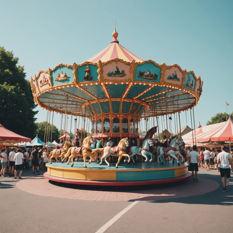 This melody features vibrant synth textures and upbeat rhythms resembling a merry go round from the 1970s, bringing back the essence of a carefree, summer day at the fair. The playful melody and rhythmic patterns create an enchanting atmosphere, inviting listeners to reminisce and bask in a warm, joyful glow.