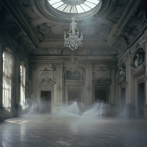 A chilling swing tune with ghostly melodies, creating a spectral dance atmosphere. Eerie brass sections and spooky piano riffs drift through the air, evoking the image of an abandoned, haunted ballroom where ghostly figures sway to the rhythm.