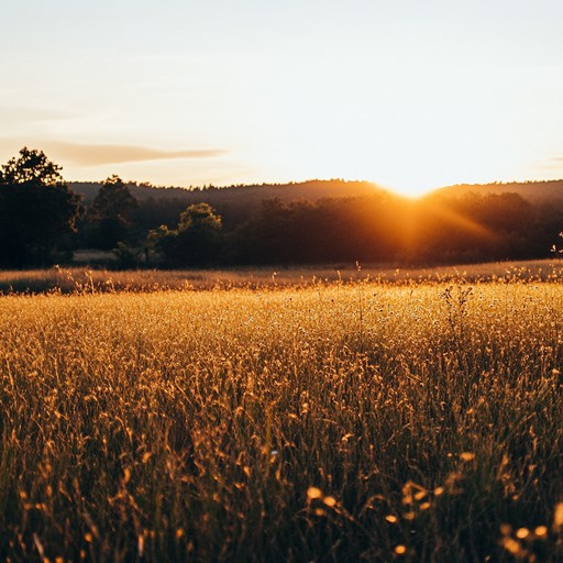 A gentle and soothing country song that evokes the serene beauty of rural twilight, filled with the tranquil sounds of nature, evoking imagery of open meadows and a calming sunset