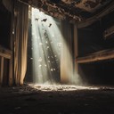 a melancholic piano echoes in an abandoned, dimly lit theater.