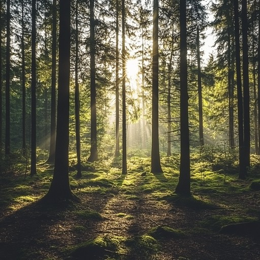A gentle melody carried by soft winds through the ancient forest glades, evoking a sense of peace and timeless nature. The whisper of leaves, the babble of brooks, and the distant song of birds blend harmoniously in this serene, instrumental piece.