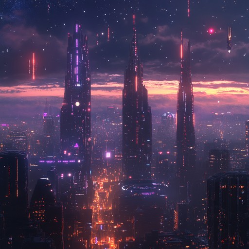 Immerse yourself in a futuristic cityscape where haunting melodies pulse through the neon lit streets. Shimmering synths weave bittersweet tapestries, capturing the beauty and despair of a high tech world on the brink of collapse. Glide through shadowy alleys and towering skyscrapers as the rhythms meld with the echoes of a forgotten past.