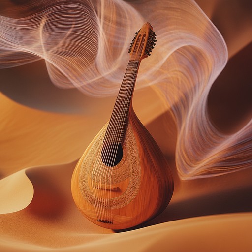 An energetic instrumental blending rapid drum and bass beats with traditional middle eastern melodies played on the oud, evoking images of a desert expedition.