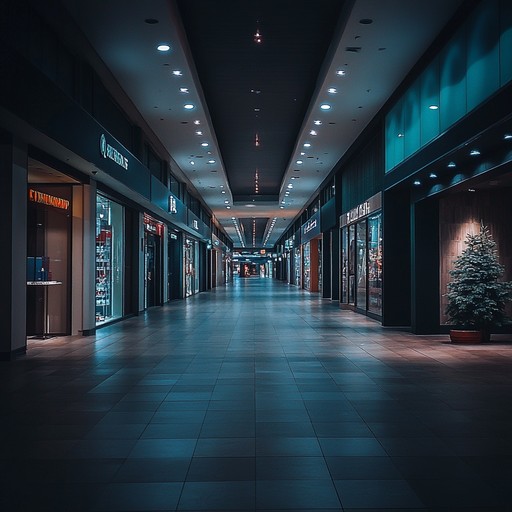 Design a menacing muzak track that captures the eerie sensation of walking alone in a dark shopping mall. The sound should be disorienting, combining traditional muzak elements with discordant, creepy tones.