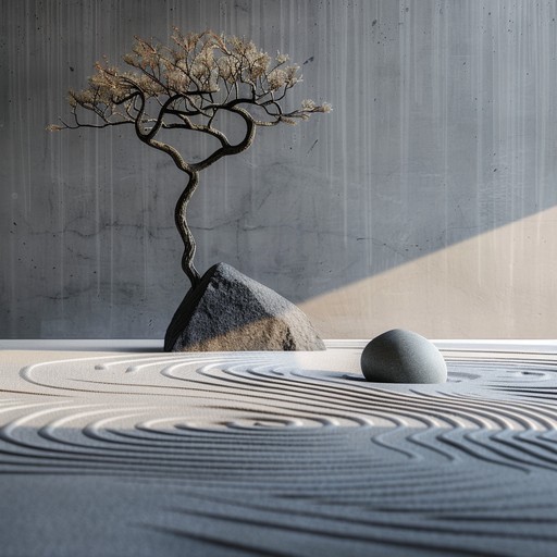 A peaceful and calming soundscape featuring the soft, repetitive sounds of a zen garden rake gently scraping through sand and pebbles. The raking creates a soothing, meditative atmosphere that encourages relaxation and mindfulness. Subtle ambient nature sounds like birds and wind chimes add to the tranquil mood.