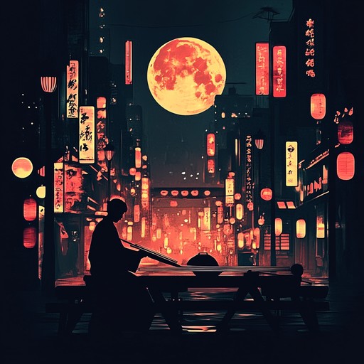 A captivating instrumental blending the pulsating rhythms of synthwave with the delicate plucks of the koto, painting a picture of a city where tradition meets the future under the moon's gaze.