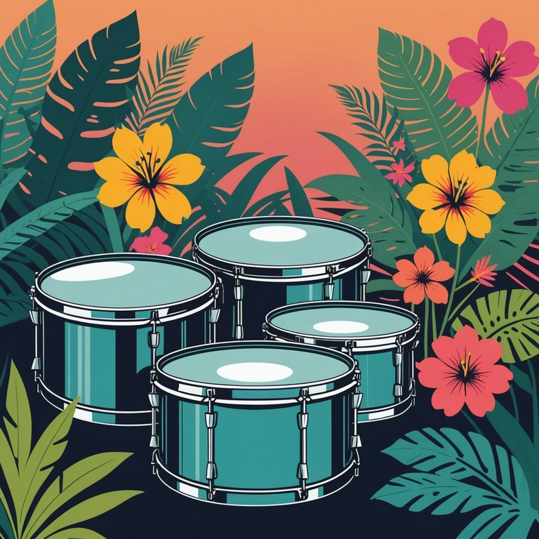 Alternate description: dive deeper into the heart of the jungle with this track, featuring more pronounced steel drum melodies that lead a carnival of sound, celebrating the vibrant and unstoppable life force of nature.