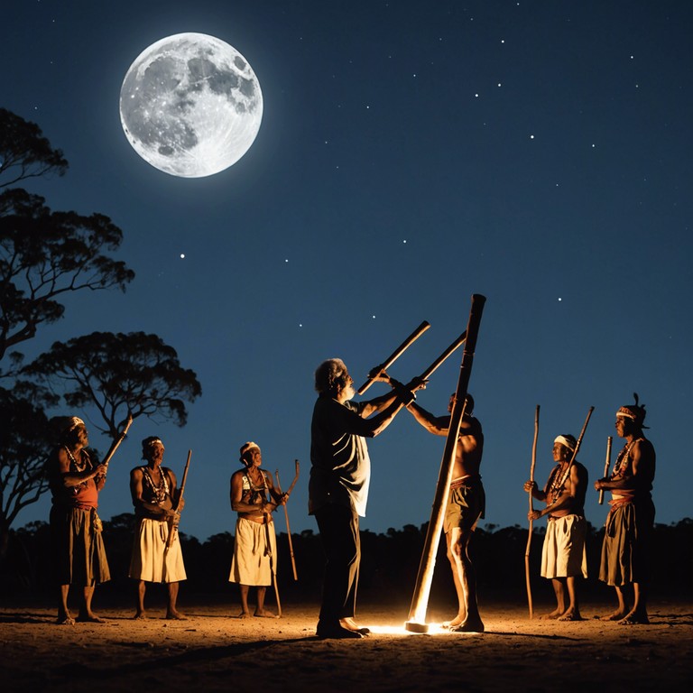 Channeling the fierce energy of aboriginal war cries, this composition uses the didgeridoo accompanied by percussive rhythms to depict a narrative of resistance and strength. The track's evolution is marked by escalating energy and furious beats, symbolizing a call to the arms of ancestral spirits.