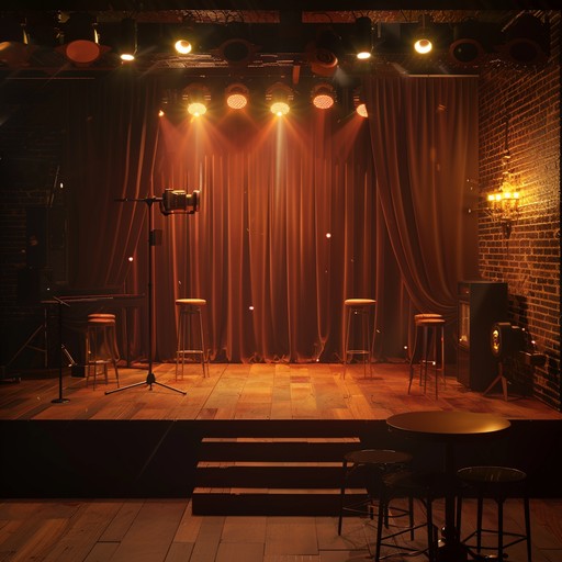 A warmly lit stage with a soft piano playing soothing cabaret melodies, transporting listeners to an intimate 1920s parisian club. The gentle chords and nostalgic undertones create an atmosphere of relaxation and calmness, perfect for unwinding and reminiscing.